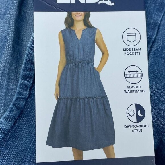 Lands’ End Lyocell Tiered Midi Dress M Blue Elastic Waistband d0355 - Picture 2 of 8